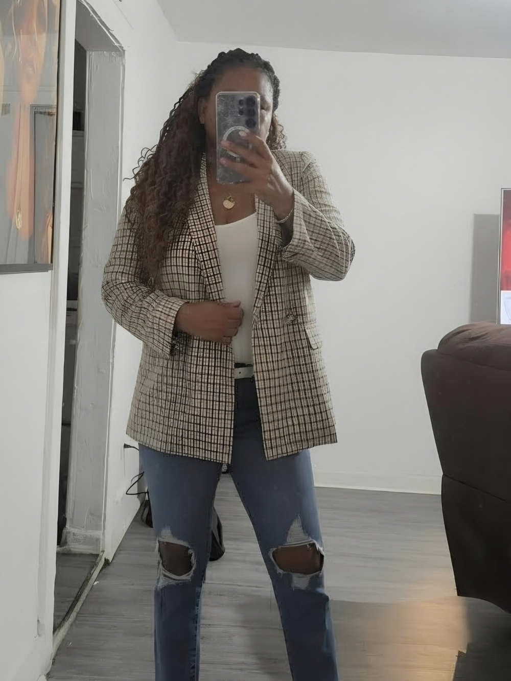 Madewell Plaid Blazer in Olive and Lavender - Picture 3 of 4